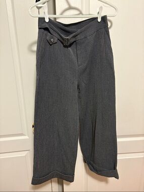 Burberry Charcoal Wide-Leg Pinstripe Pants with Side Buckle
